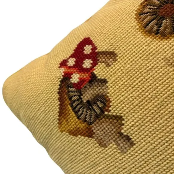 Pier 1 Needlepoint Gold Mushroom Pillow 16 X 16 Vintage - Picture 6 of 6